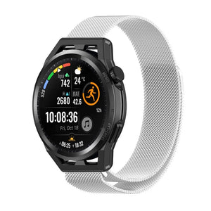 Milanese Strap, silver, on a watch, 3/4 front view