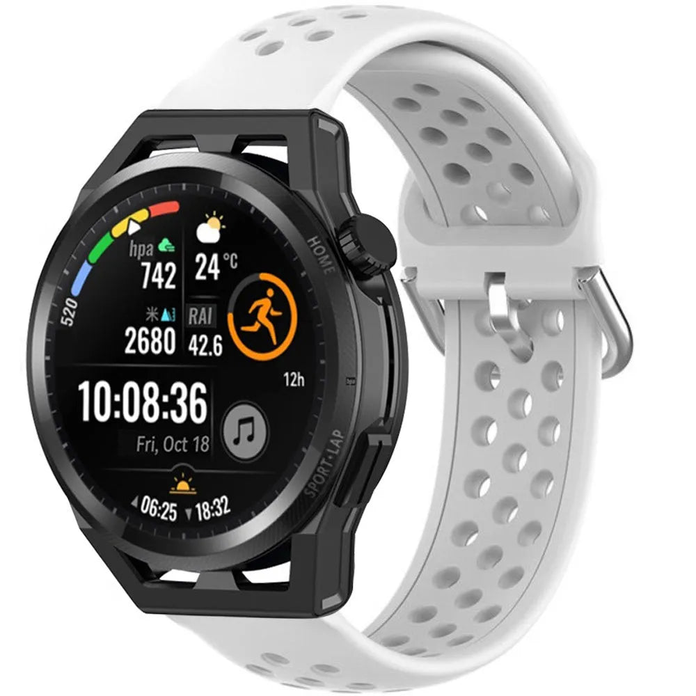 Breathable Silicone Strap, white, on a watch, 3/4 front view