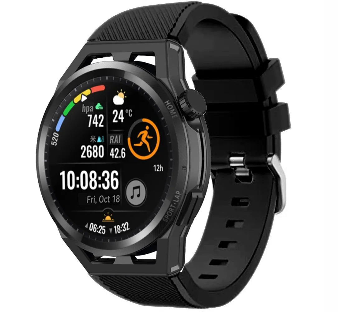 Twill Silicone Strap, black, on a watch, 3/4 front view