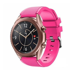 Twill Silicone Strap, bright pink, on a watch, 3/4 front view