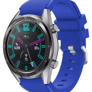 Twill Silicone Strap, blue, on a watch, 3/4 front view