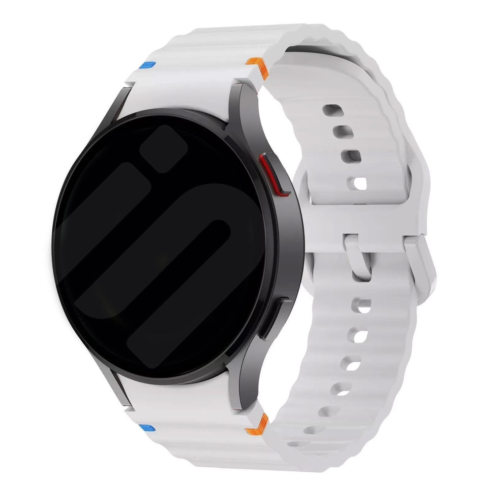 Wave Silicone Strap, light grey, on a watch, 3/4 front view