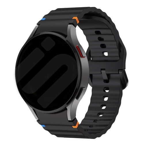 Wave Silicone Strap, black, on a watch, 3/4 front view