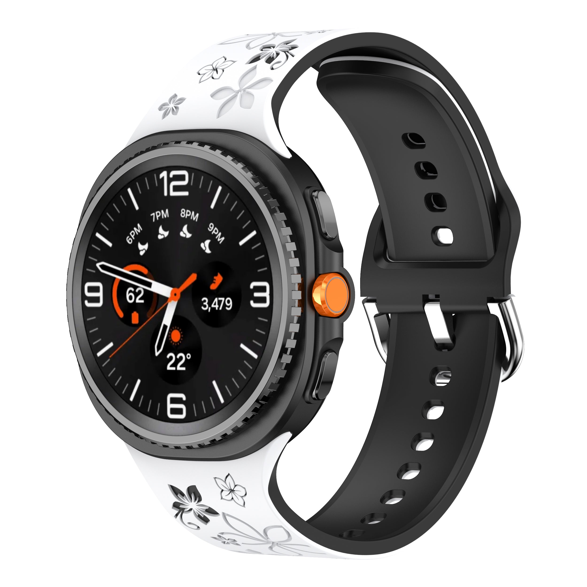 Correa silicona con flores Samsung Galaxy Watch 8 Classic (blanco/negro)