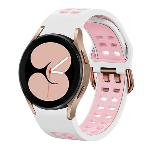 Silicone Squared Sport Strap, white/pink, on a watch, 3/4 front view
