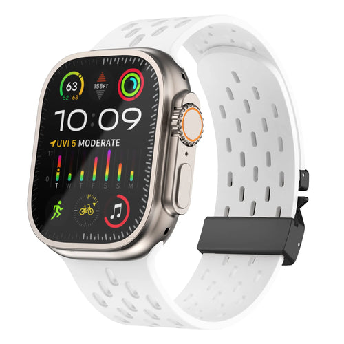 Silicone Strap 'Air' P-Buckle, white, on a watch, 3/4 front view
