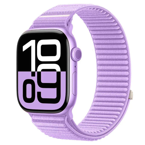 Wave Nylon Strap, purple, on a watch, 3/4 front view