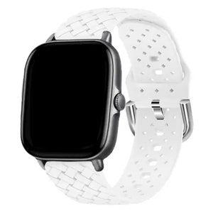 Braided Silicone Strap, white, on a watch, 3/4 front view