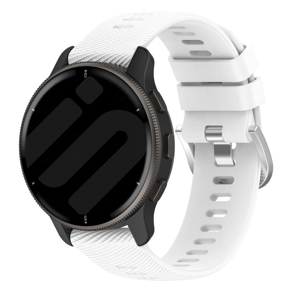 Silicone Strap, white, on a watch, 3/4 front view