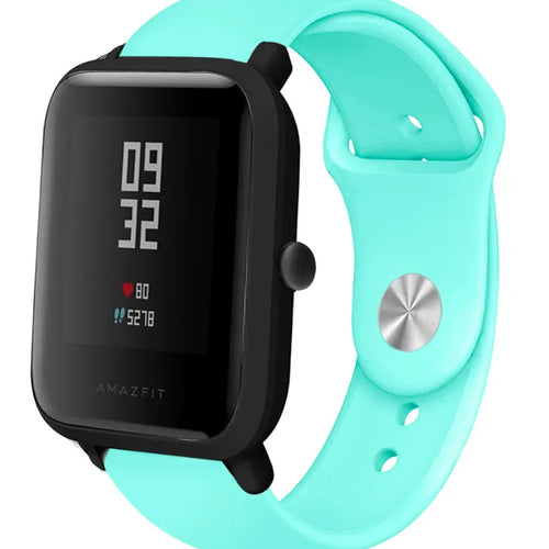 Silicone Sport Strap, aqua, on a watch, 3/4 front view