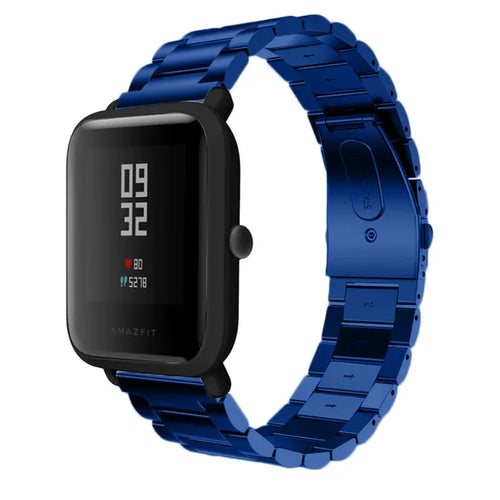 Steel Strap, blue, on a watch, 3/4 front view