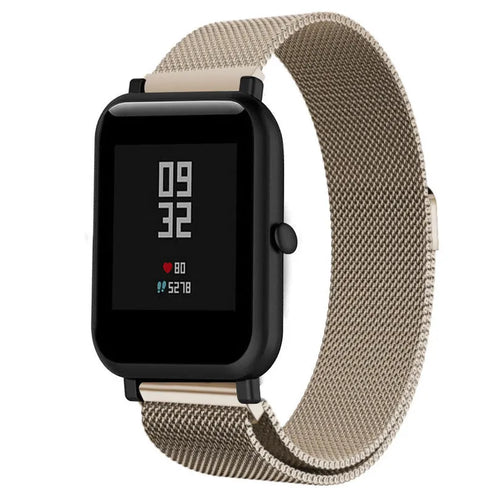 Milanese Strap, champagne, on a watch, 3/4 front view