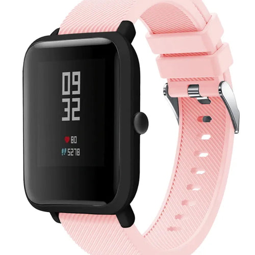 Twill Silicone Strap, pink, on a watch, 3/4 front view