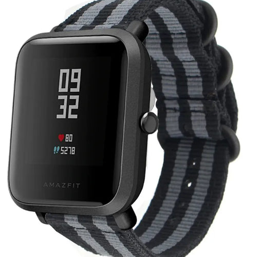 Nylon Buckle Strap, black/grey, on a watch, 3/4 front view