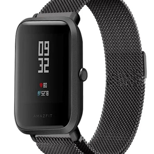 Milanese Strap, black, on a watch, 3/4 front view