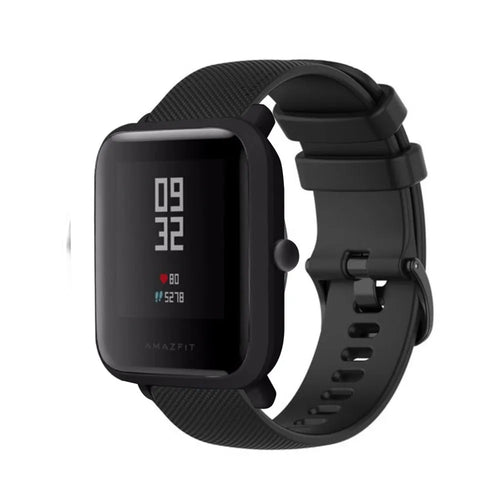 Premium Silicone Strap, black, on a watch, 3/4 front view