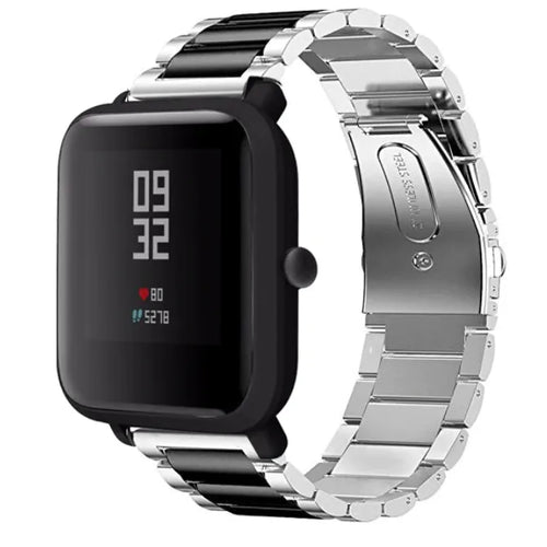 Steel Strap, silver/black, on a watch, 3/4 front view