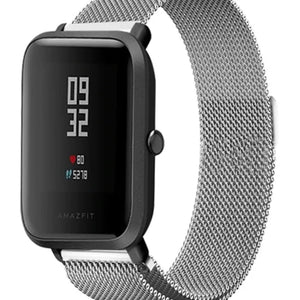 Milanese Strap, silver, on a watch, 3/4 front view