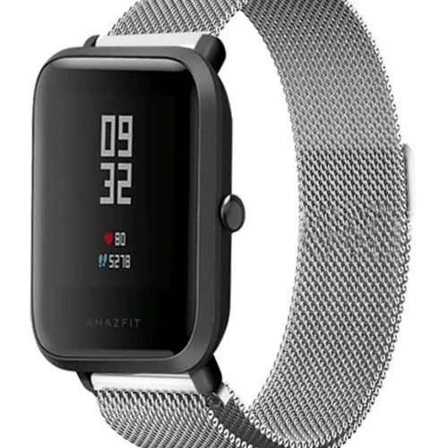 Milanese Strap, silver, on a watch, 3/4 front view