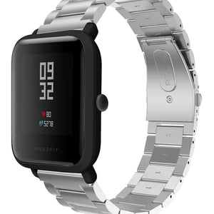 Steel Strap, silver, on a watch, 3/4 front view