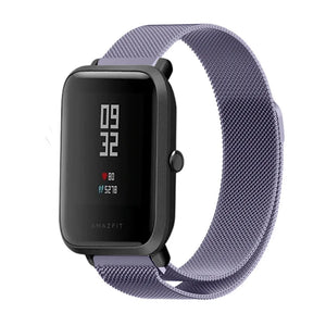 Milanese Strap, light purple, on a watch, 3/4 front view
