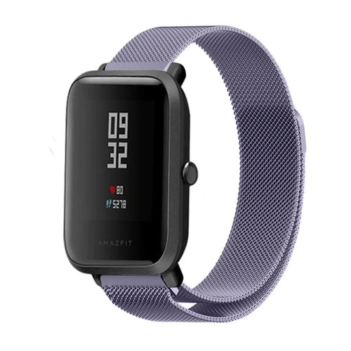 Milanese Strap, light purple, on a watch, 3/4 front view