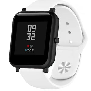 Silicone Sport Strap, white, on a watch, 3/4 front view