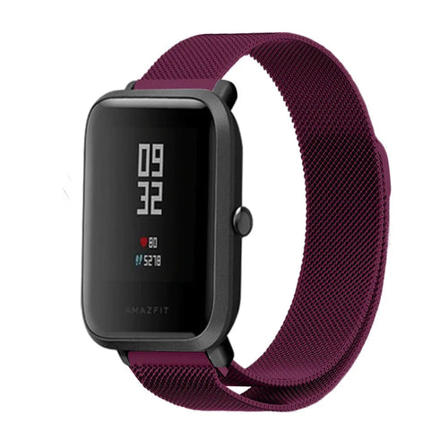 Milanese Strap, purple, on a watch, 3/4 front view
