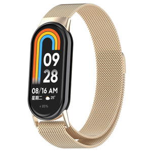 Milanese Strap, champagne, on a watch, 3/4 front view