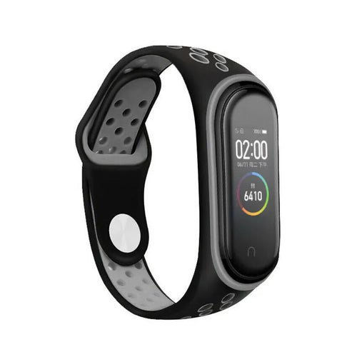 Silicone Sport Strap, black/grey, on a watch, 3/4 front view