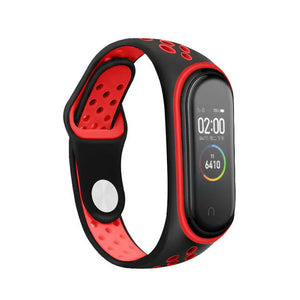Silicone Sport Strap, black/red, on a watch, 3/4 front view