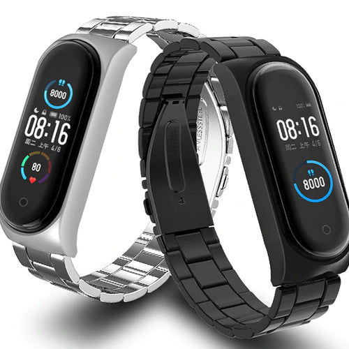 Steel Strap, black, on a watch, 3/4 front view