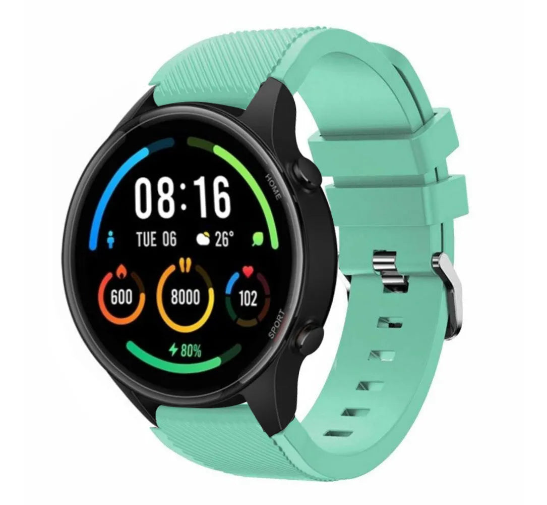 Twill Silicone Strap, aqua, on a watch, 3/4 front view