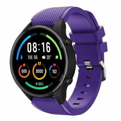 Twill Silicone Strap, purple, on a watch, 3/4 front view