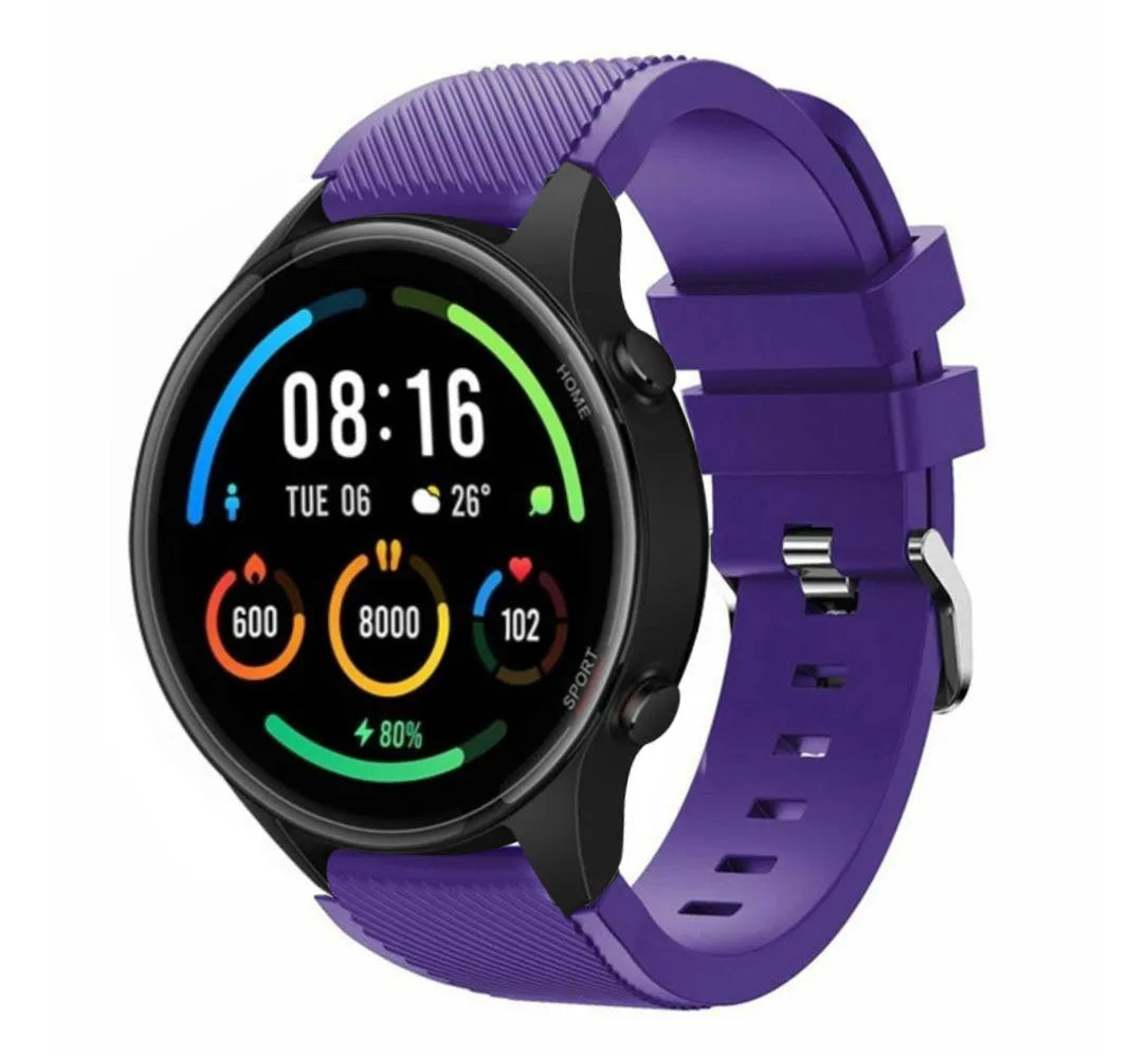 Twill Silicone Strap, purple, on a watch, 3/4 front view