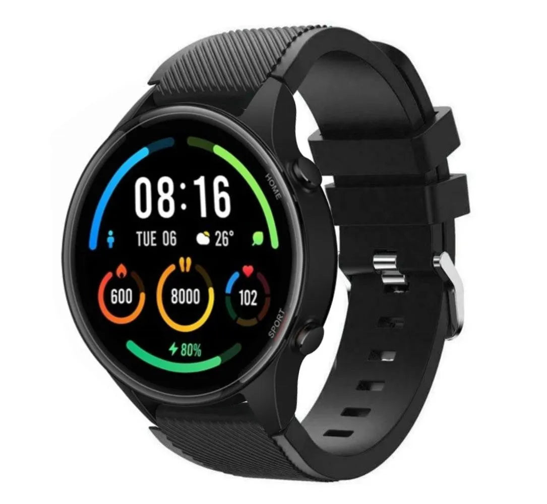 Twill Silicone Strap, black, on a watch, 3/4 front view