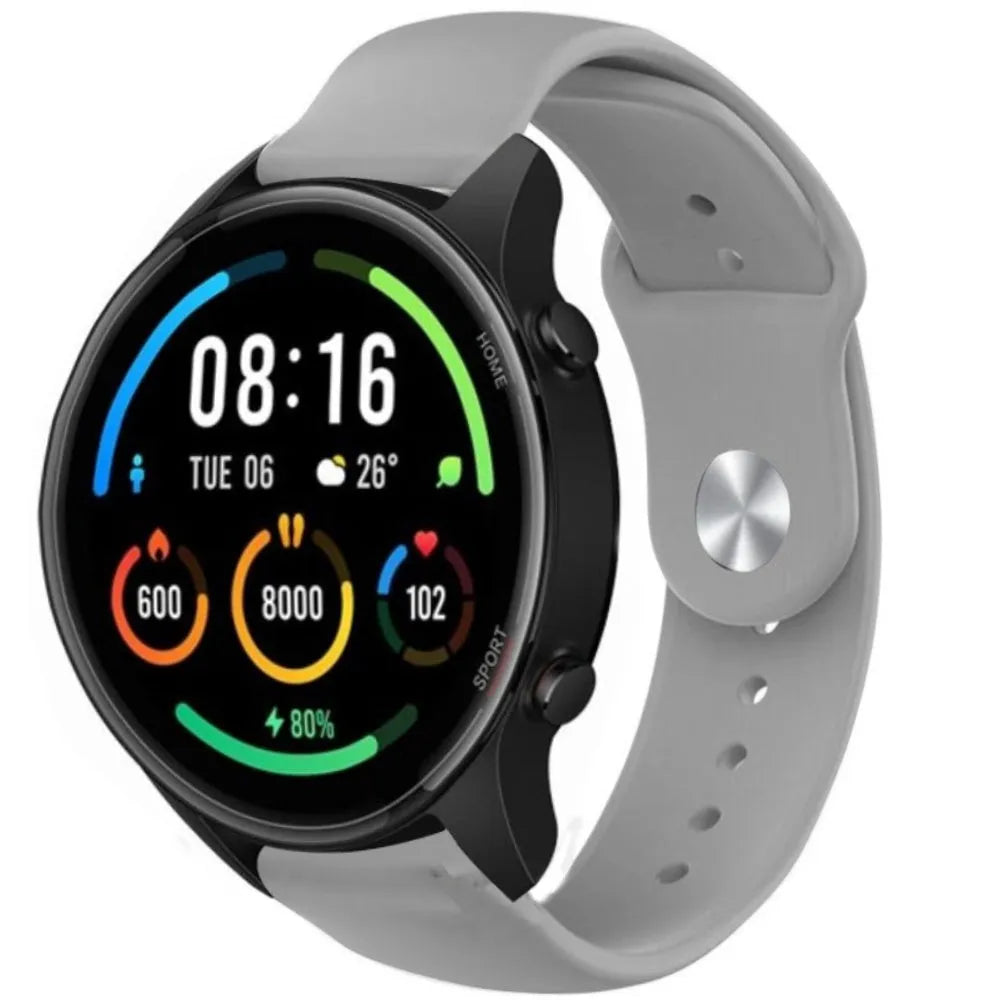 Silicone Sport Strap, grey, on a watch, 3/4 front view