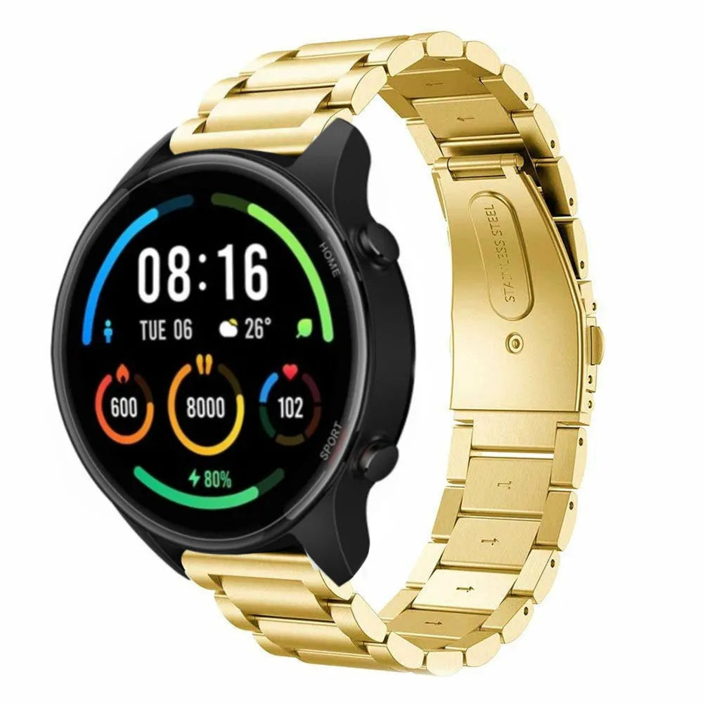 Steel Strap, gold, on a watch, 3/4 front view