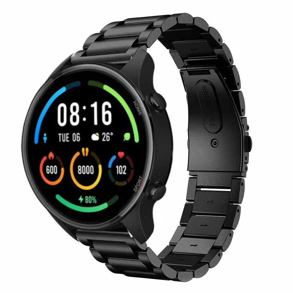 Steel Strap, black, on a watch, 3/4 front view