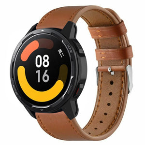 Modern Leather Strap, brown, on a watch, 3/4 front view