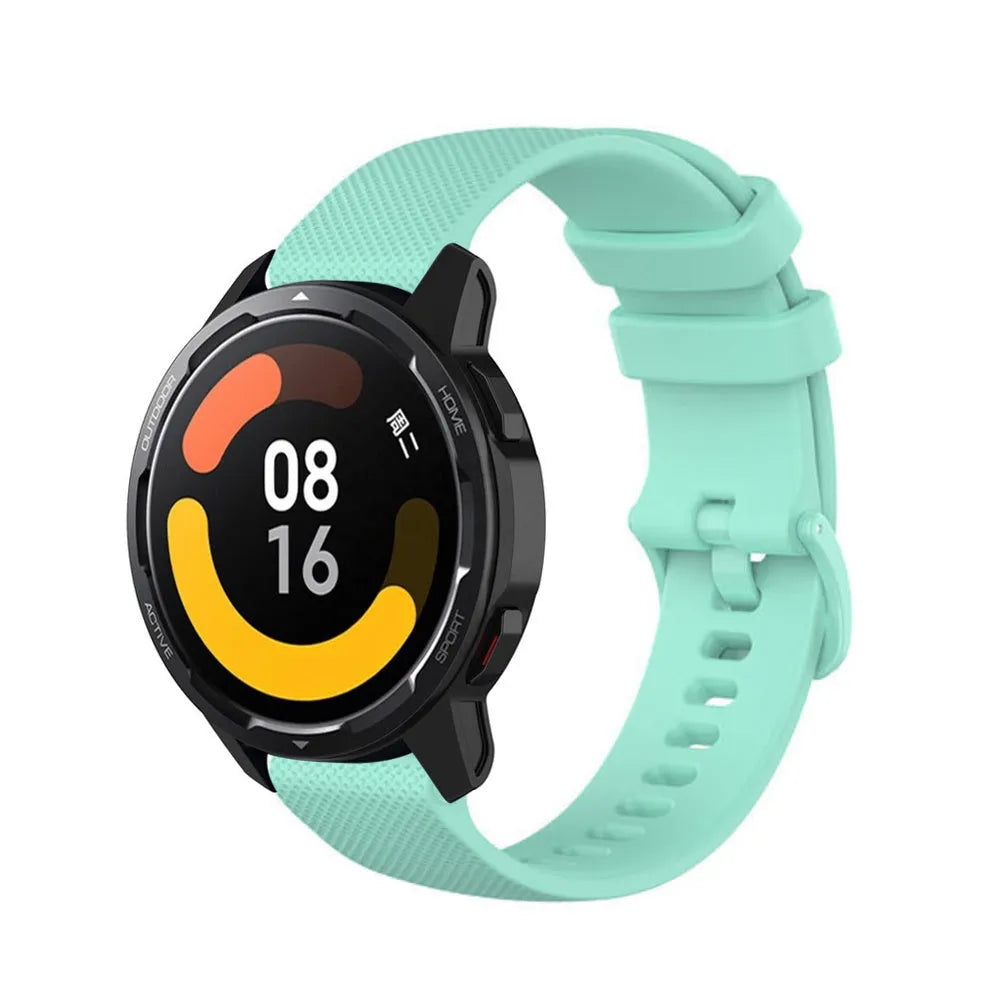 Premium Silicone Strap, aqua, on a watch, 3/4 front view