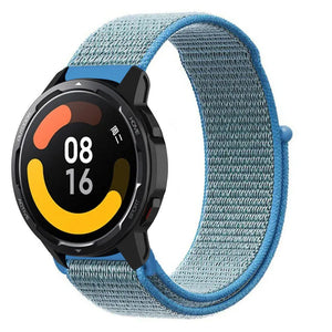 Nylon Strap, blue, on a watch, 3/4 front view