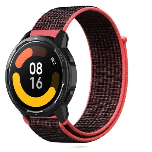 Nylon Strap, black/coral, on a watch, 3/4 front view