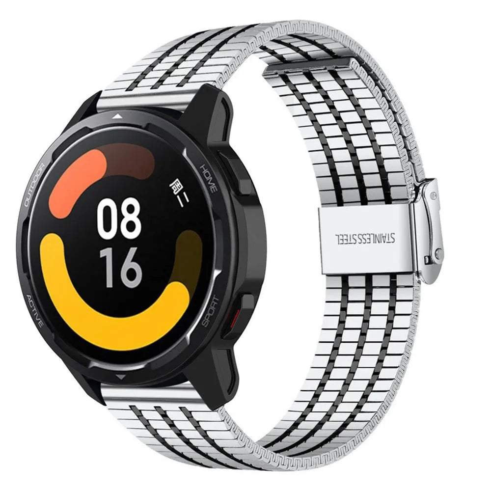 Fine Steel Strap, silver/black, on a watch, 3/4 front view