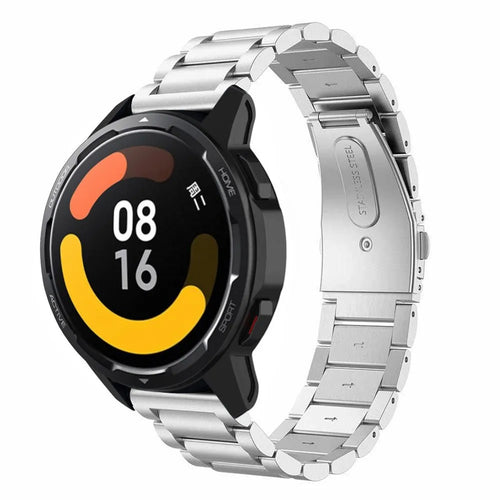 Steel Strap, silver, on a watch, 3/4 front view