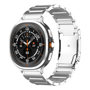 Titanium Strap, silver, on a watch, 3/4 front view