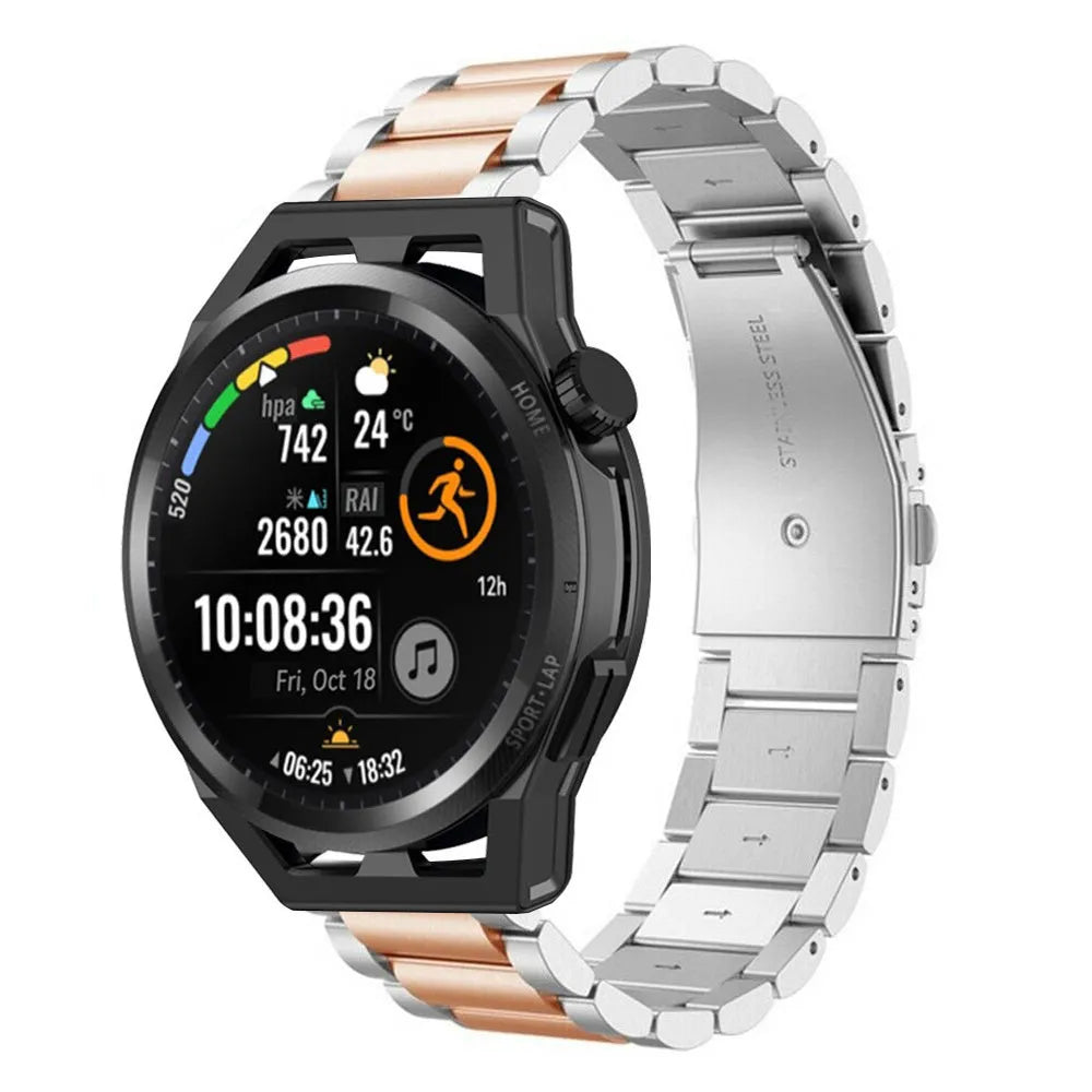 Steel Strap, silver/rose gold, on a watch, 3/4 front view