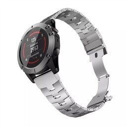 Titanium Strap, silver, on a watch, 3/4 front view
