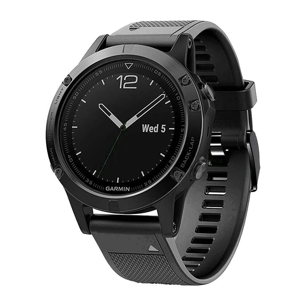Silicone Strap, black, on a watch, 3/4 front view
