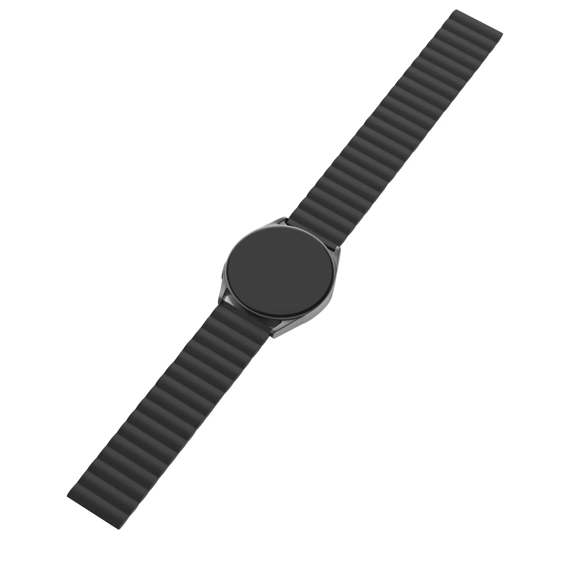 Magnetic Silicone Strap, black, on a watch, 3/4 front view